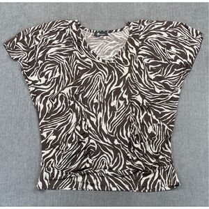 Brown Zebra Print Ruched Blouse AB Studio Women M Animal Safari Top Casual
